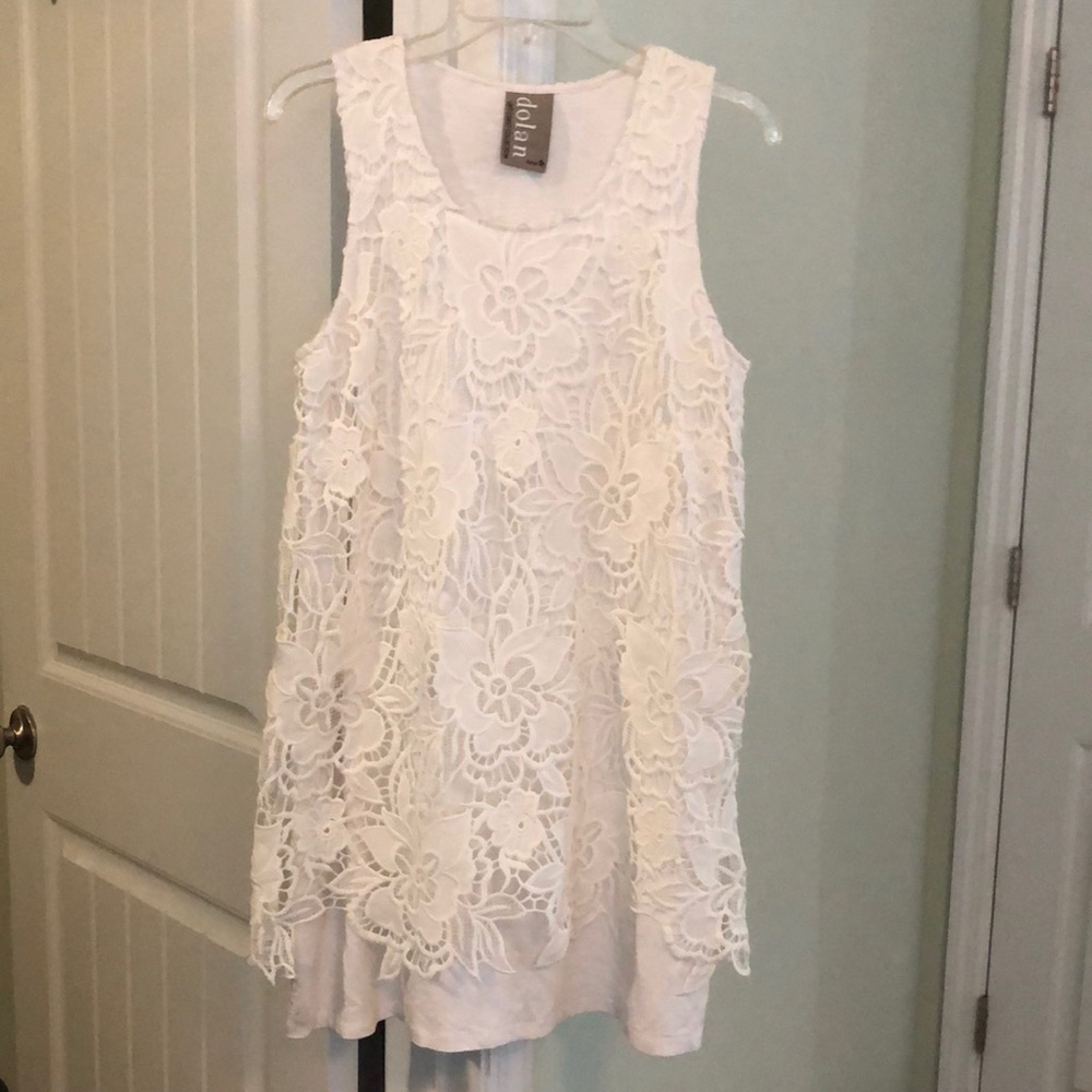 Dolan MP, white midi dress. Lace. Floral
